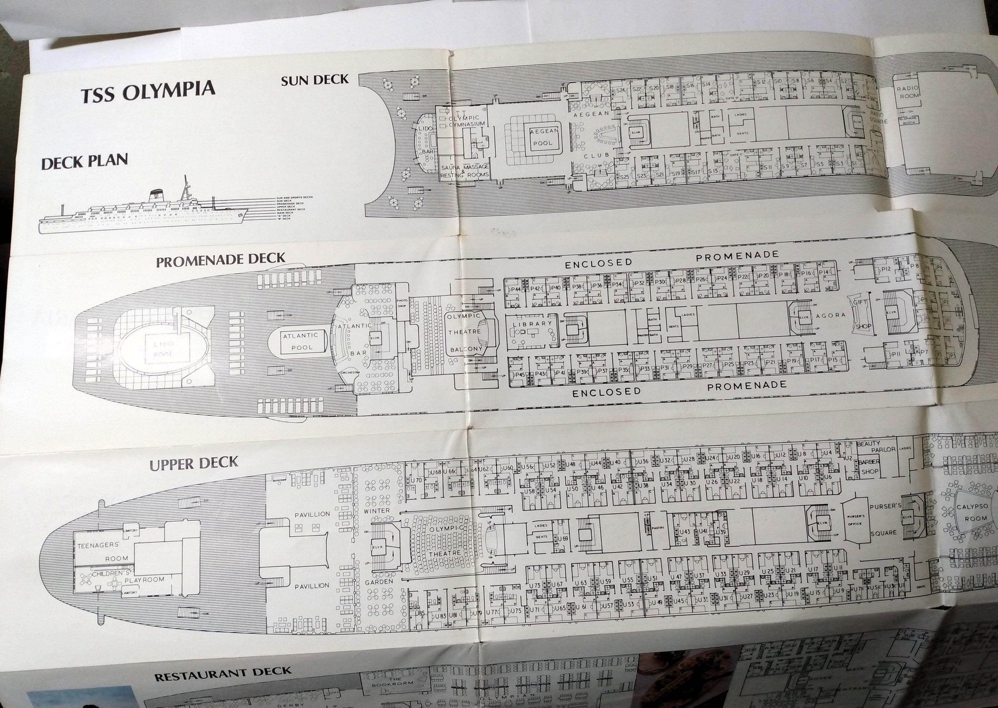 Greek Line TSS Queen Anna Maria TSS Olympia Large Deck Plans - TulipStuff