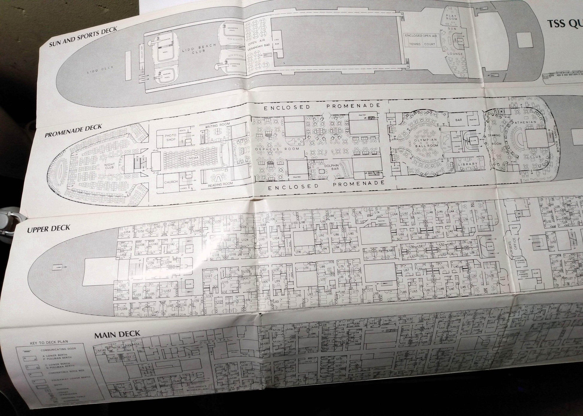 Greek Line TSS Queen Anna Maria TSS Olympia Large Deck Plans - TulipStuff