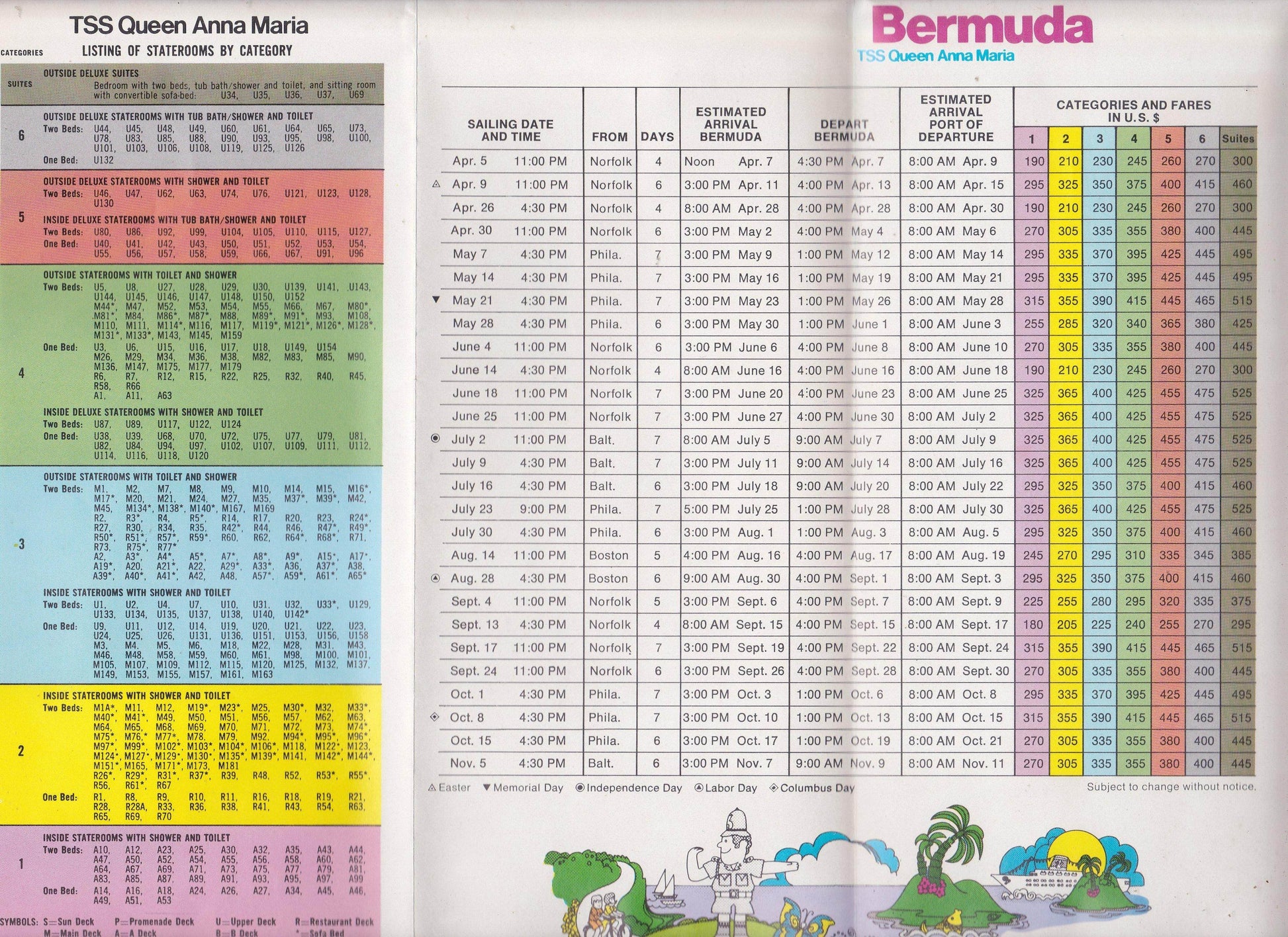 Greek Line TSS Queen Anna Maria 1974 Bermuda Cruises Brochure - TulipStuff