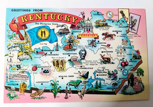 Greetings From Kentucky 1980s Tourist Attractions Map Postcard - TulipStuff