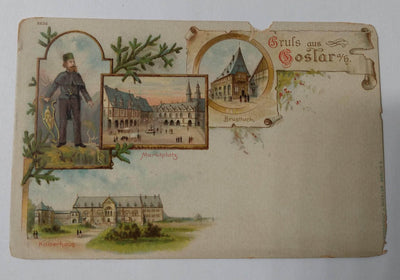 Gruss Aus Goslar Kaiserhaus Marktplatz Brusttuch German Litho PC 1900 - TulipStuff