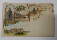 Load image into Gallery viewer, Gruss Aus Goslar Kaiserhaus Marktplatz Brusttuch German Litho PC 1900 - TulipStuff
