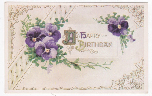 Happy Birthday Purple Flowers Vintage Postcard - TulipStuff