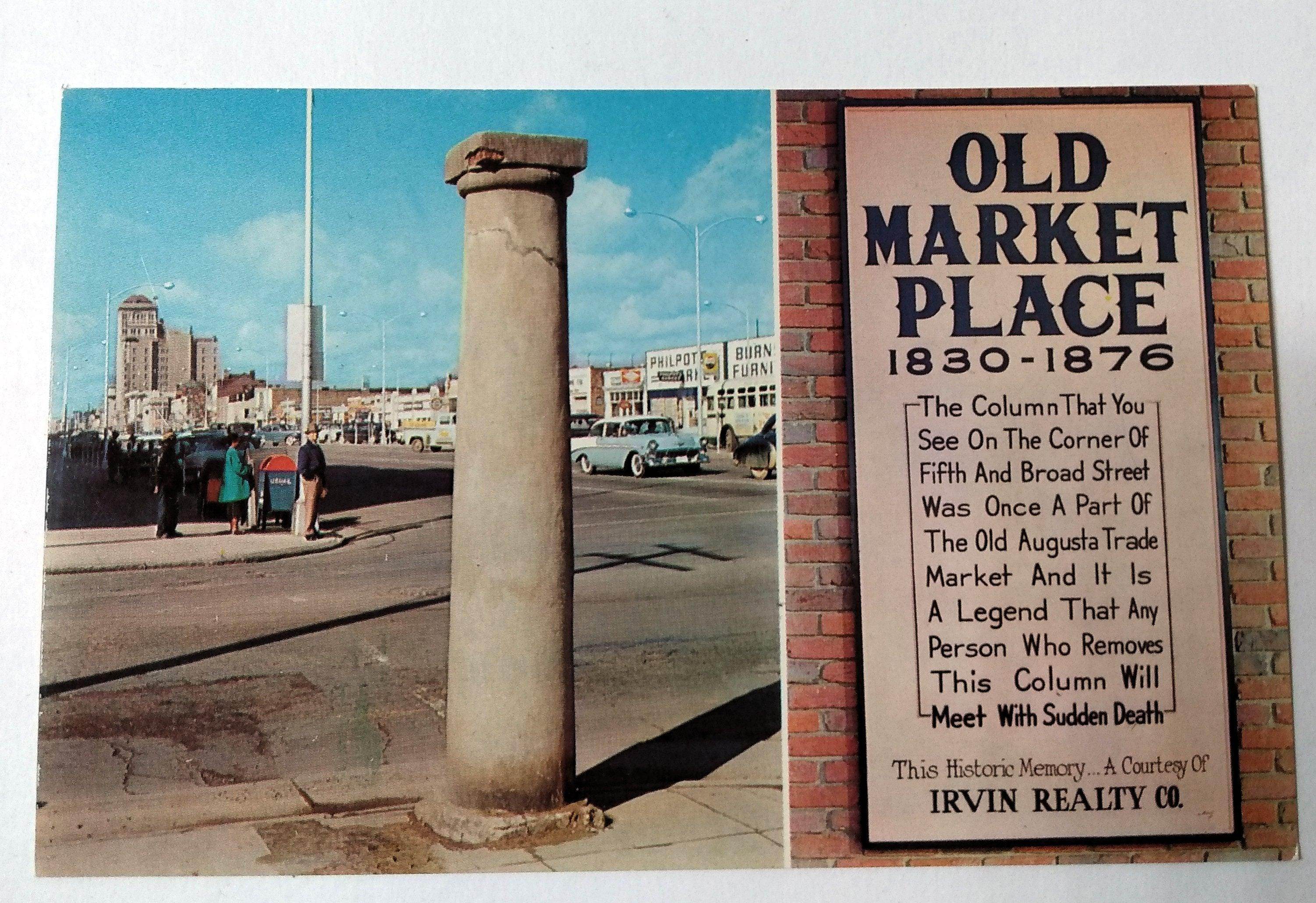 Haunted Column Old Market Place Augusta 1950's Street Scene