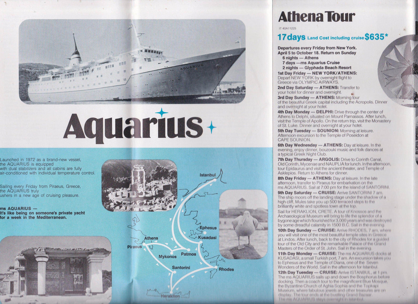 Hellenic Mediterranean Lines ms Aquarius Greek Islands Cruise Brochure - TulipStuff