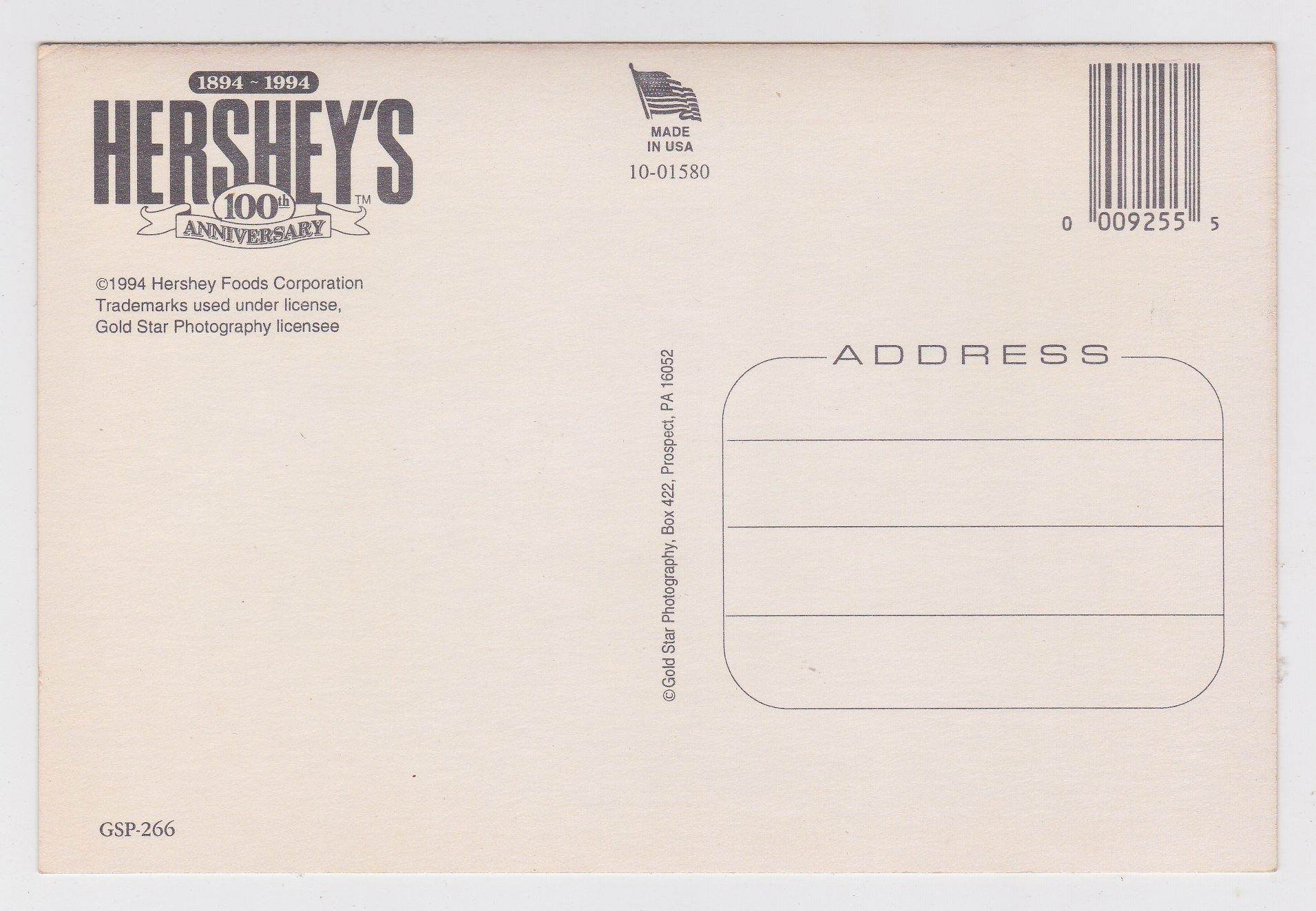 Hershey's 100th Anniversary 1894-1994 Great American Chocolate Postcard - TulipStuff
