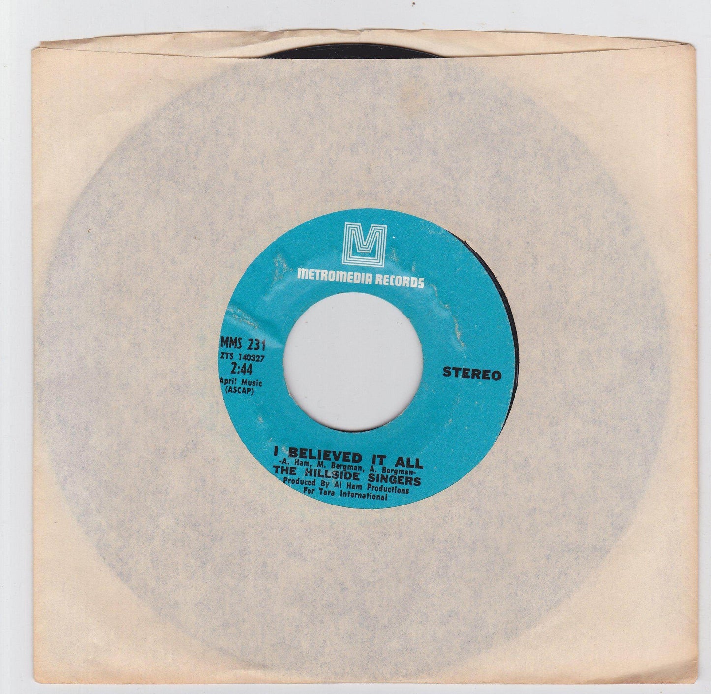 The Hillside Singers I'd Like To Teach The World To Sing In Perfect Harmony 7" - TulipStuff