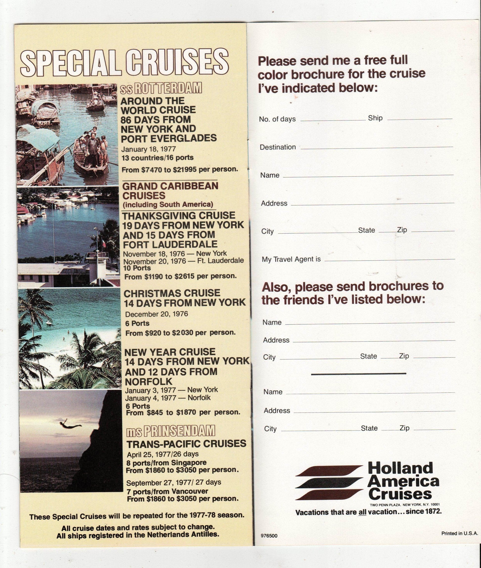 Holland America '76-77 Rotterdam Statendam Prinsendam Brochure - TulipStuff