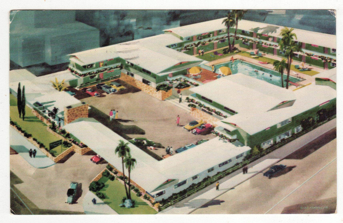 Hollywood Highlander Motor Hotel California Postcard 1958 - TulipStuff