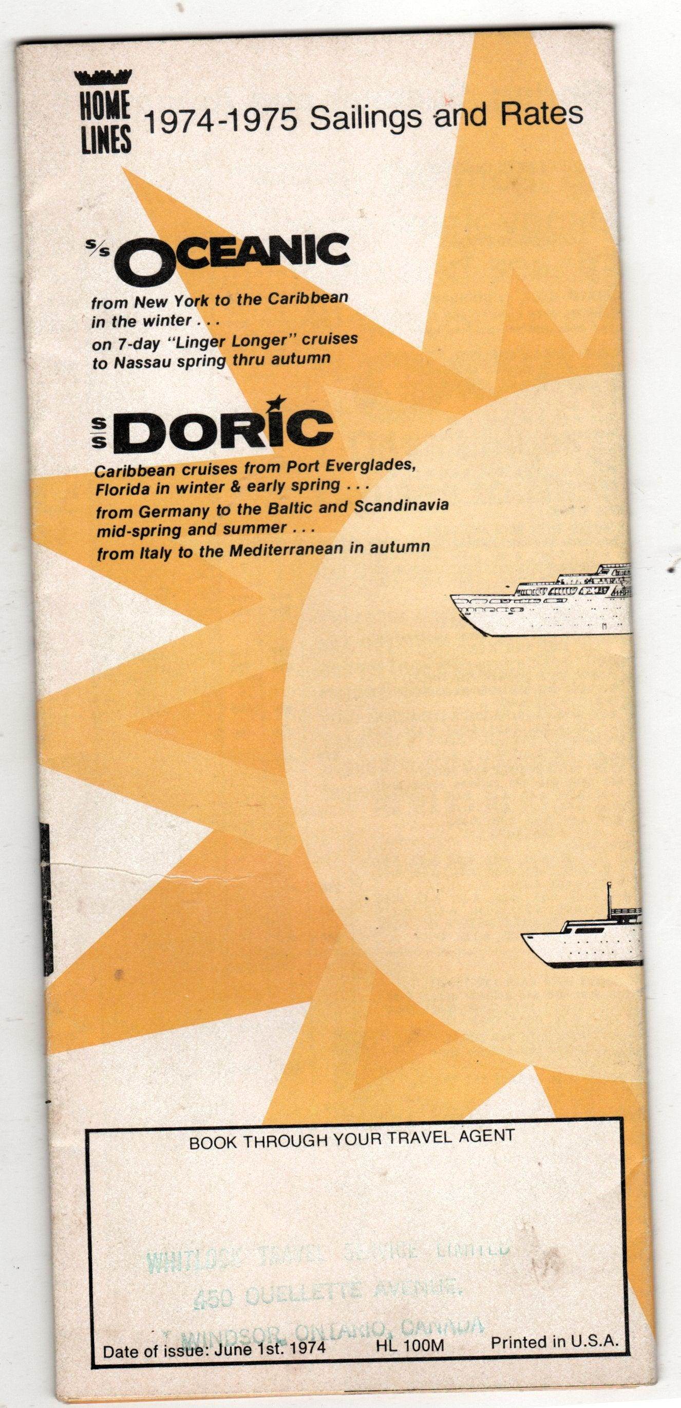 Home Lines ss Oceanic ss Doric 1974-1975 Cruise Ship Brochure - TulipStuff