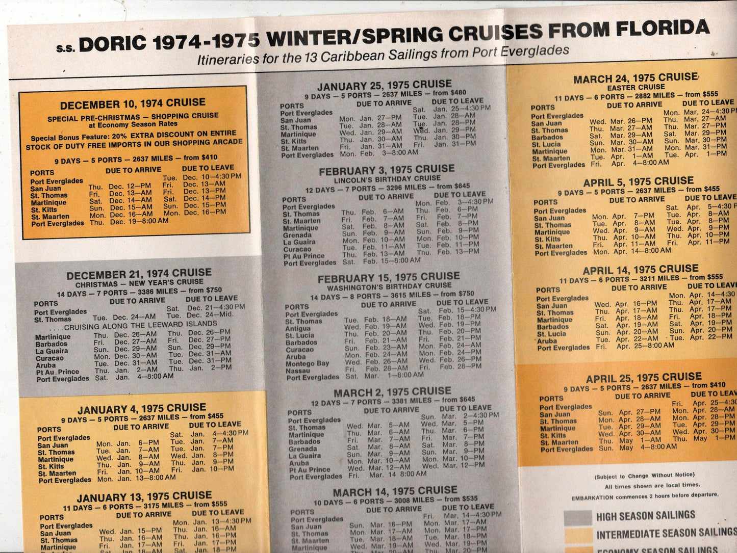 Home Lines ss Oceanic ss Doric 1974-1975 Cruise Ship Brochure - TulipStuff