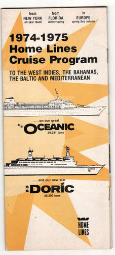 Home Lines ss Oceanic ss Doric 1974-1975 Cruise Ship Brochure - TulipStuff