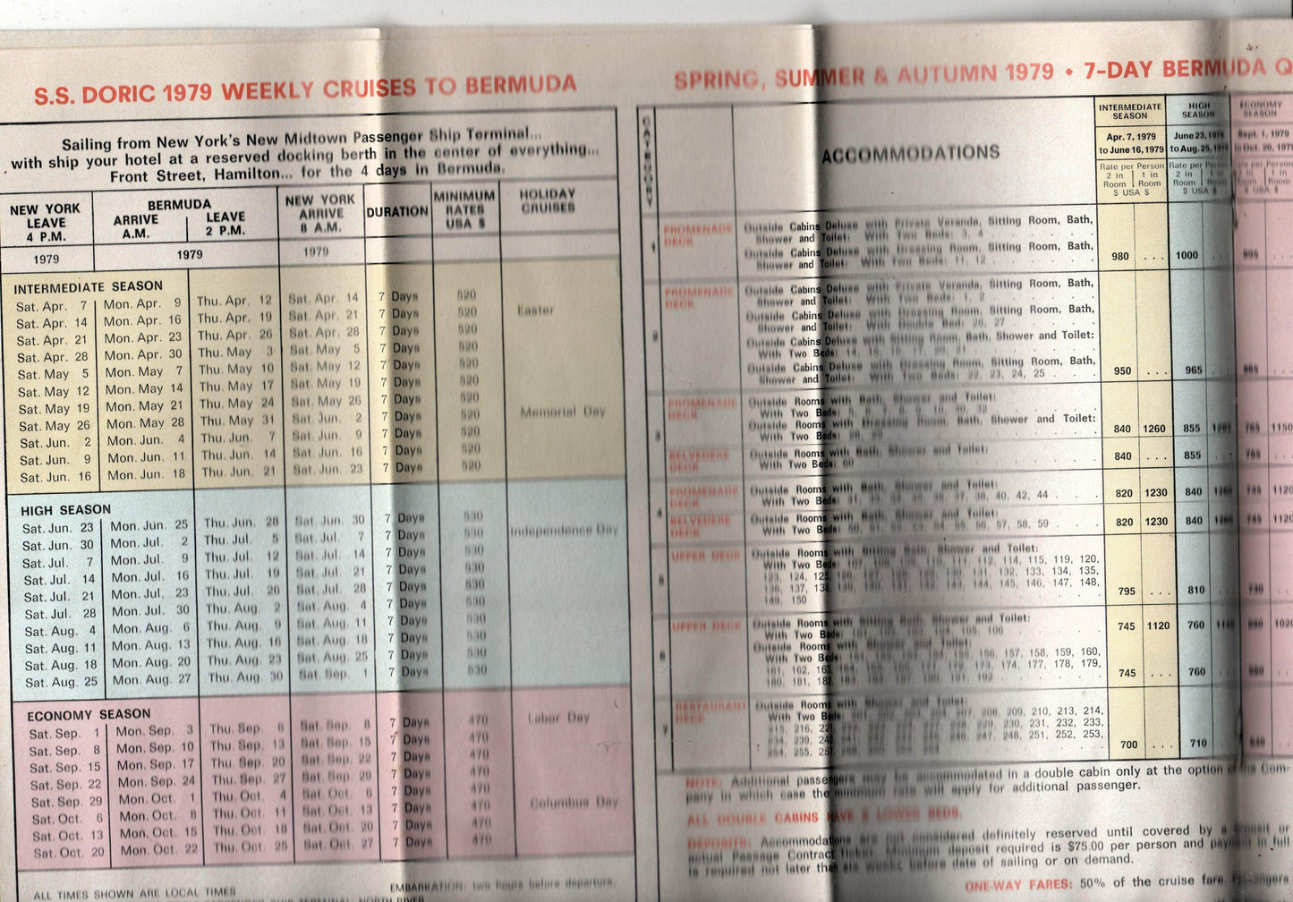 Home Lines ss Doric 1979 NY to Bermuda Cruises Brochure - TulipStuff