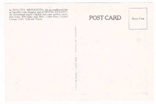 Hotel Duluth Vintage Postcard Duluth Minnesota 1940's - TulipStuff