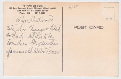 Hotel Pearson Chicago Illinois Water Tower 1960's Postcard - TulipStuff