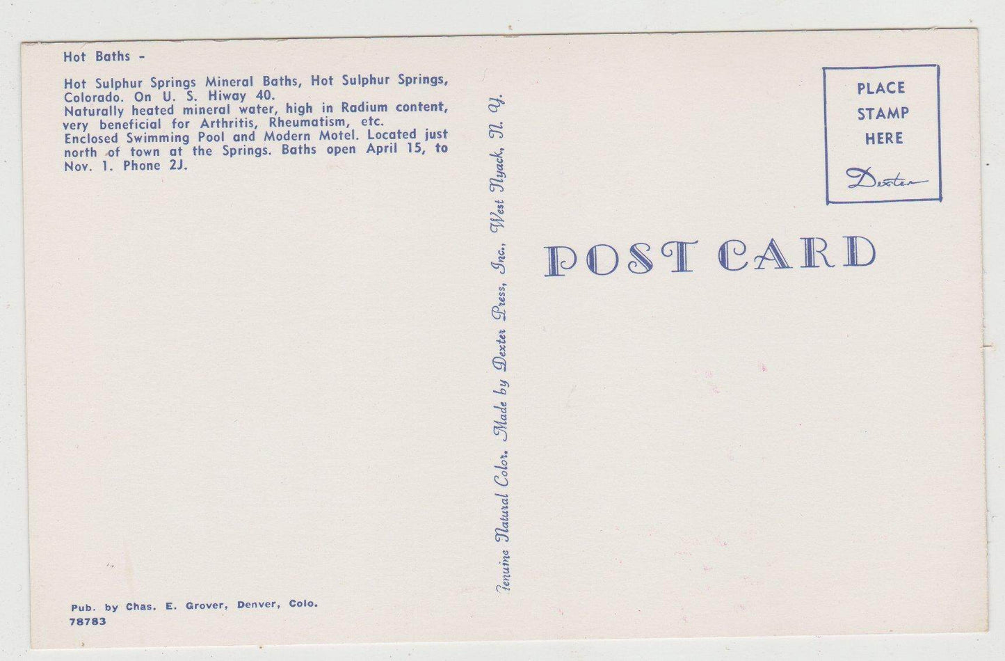 Hot Sulphur Springs Mineral Baths Colorado 1950's Postcard - TulipStuff