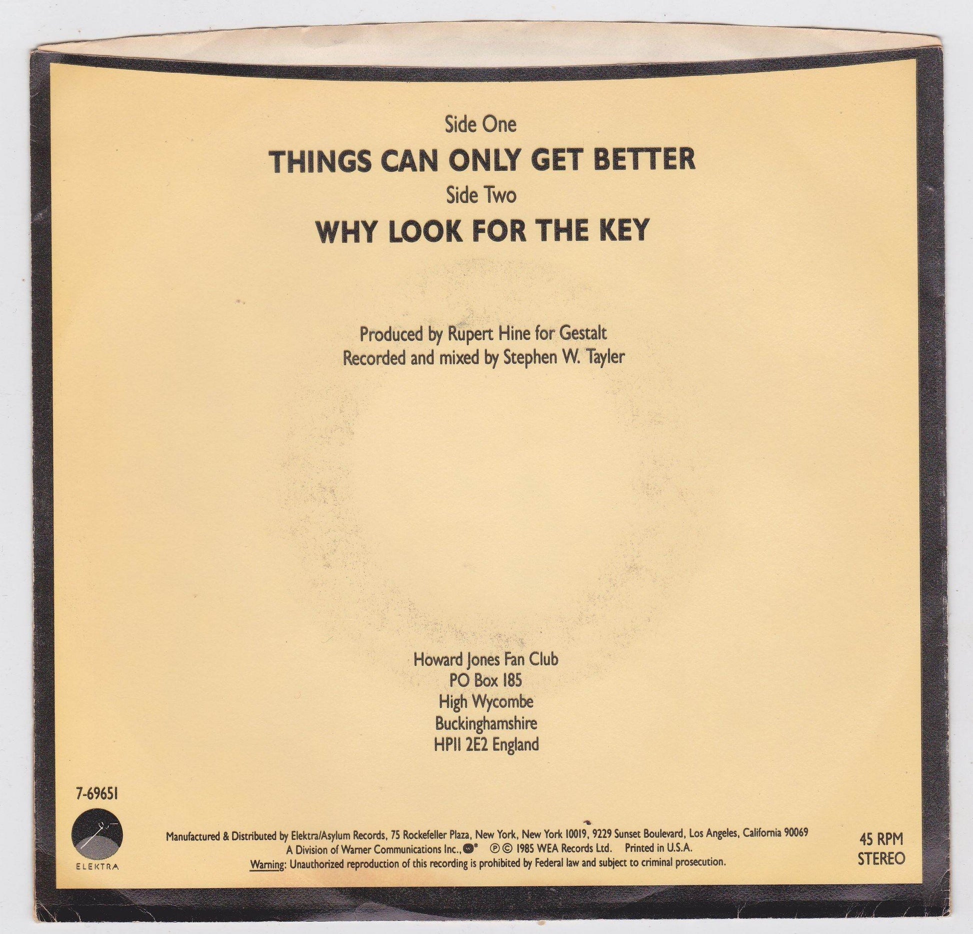 Howard Jones Things Can Only Get Better 7" 45rpm Vinyl Record Synthpop 1985 - TulipStuff