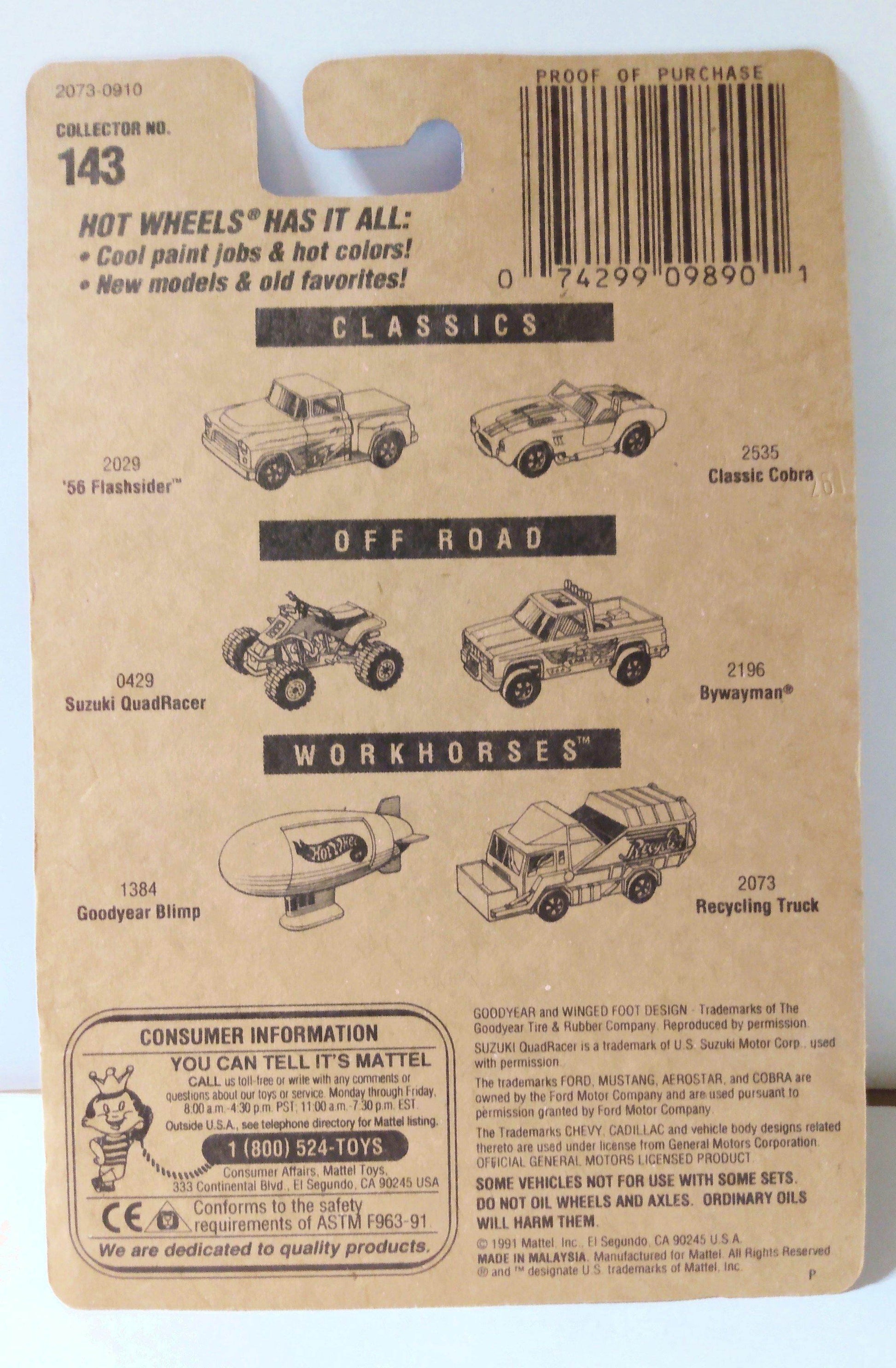 Hot Wheels Collector #143 Recycling Truck Garbage Truck 1992 bw - TulipStuff