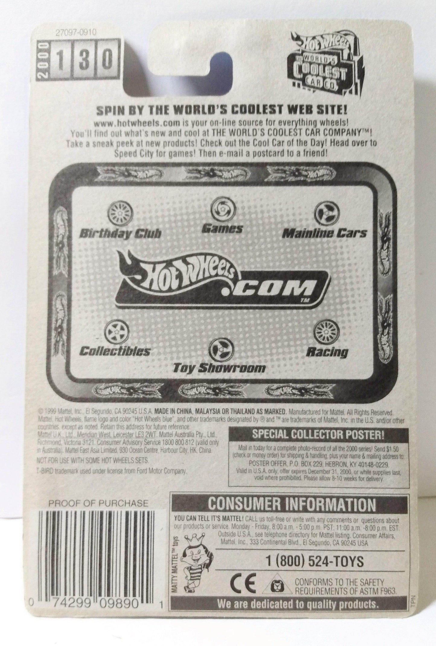 Hot Wheels 2000 Collector #130 '63 T-Bird Ford Thunderbird Convertible - TulipStuff