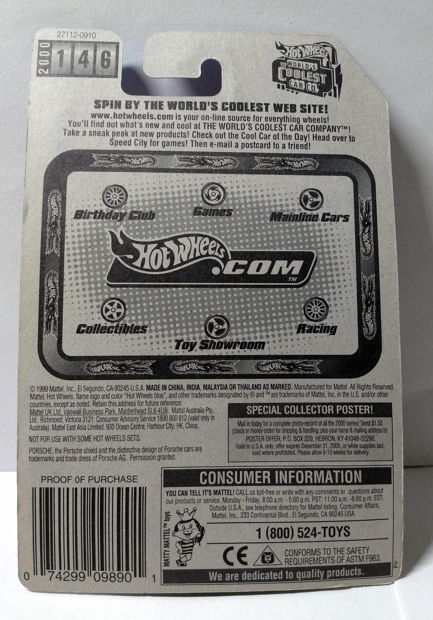 Hot Wheels 2000 Collector #146 Porsche 911 Carrera Sports Car - TulipStuff