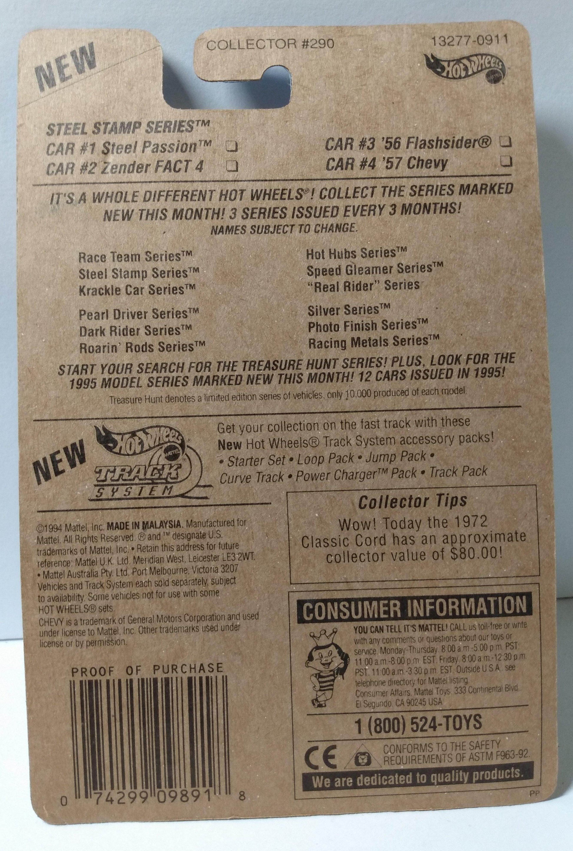 Hot Wheels Steel Stamp Series '57 Chevy 5sp Collector #290 1995 - TulipStuff