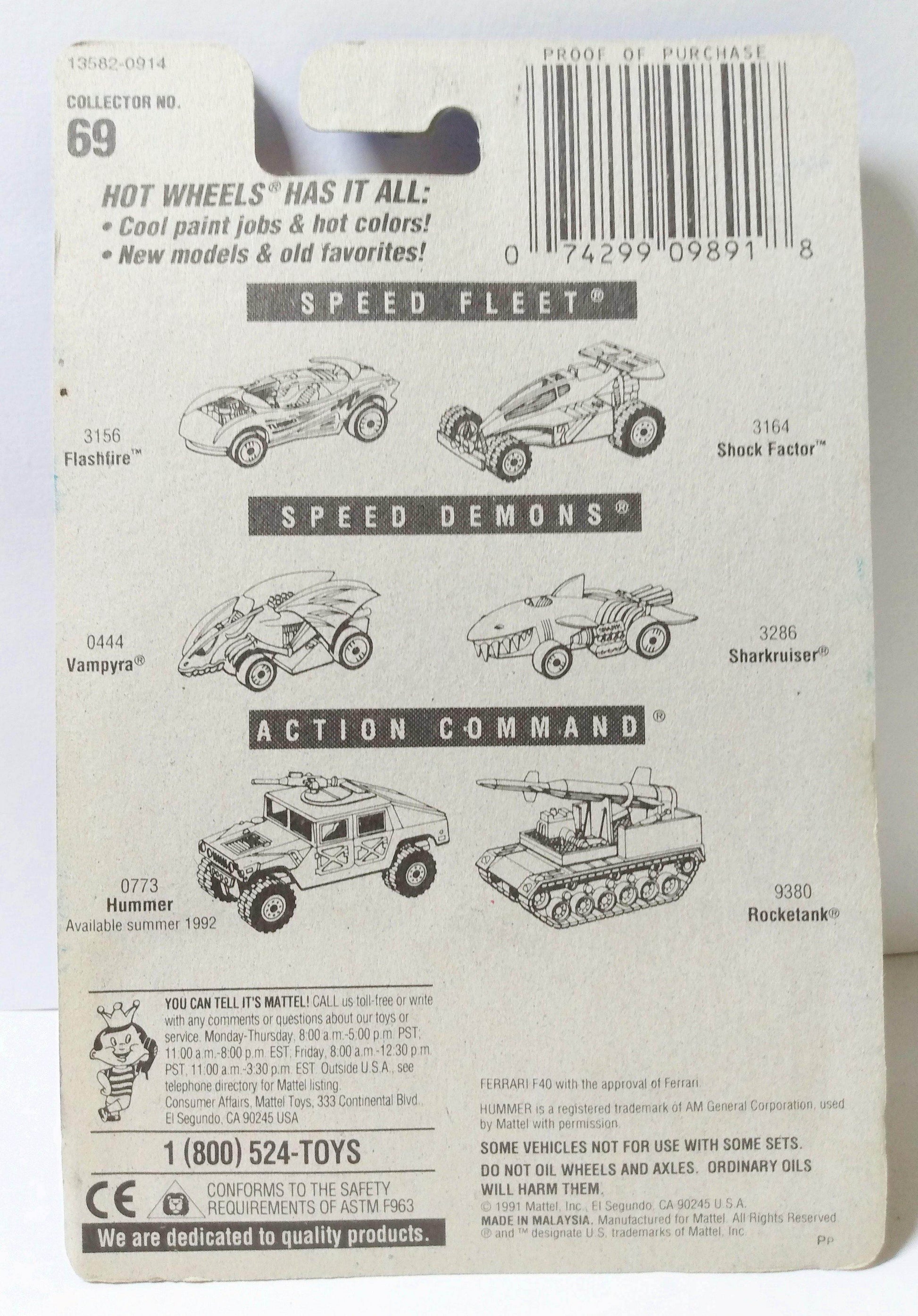 Hot Wheels Collector #69 Ferrari F40 g3sp Diecast Racing Car 1995 - TulipStuff