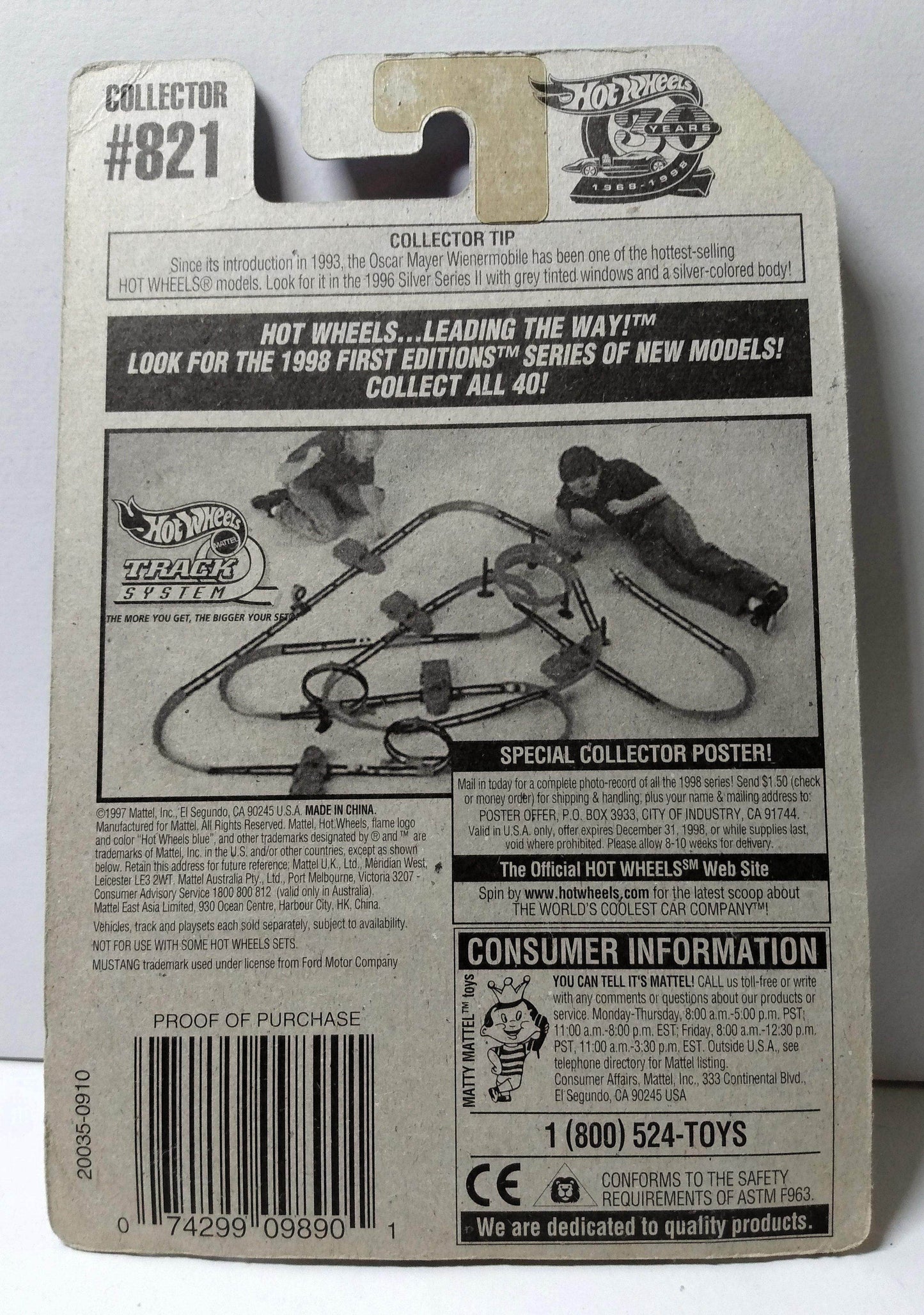 Hot Wheels Collector #821 Ford '96 Mustang GT Convertible 1997 - TulipStuff