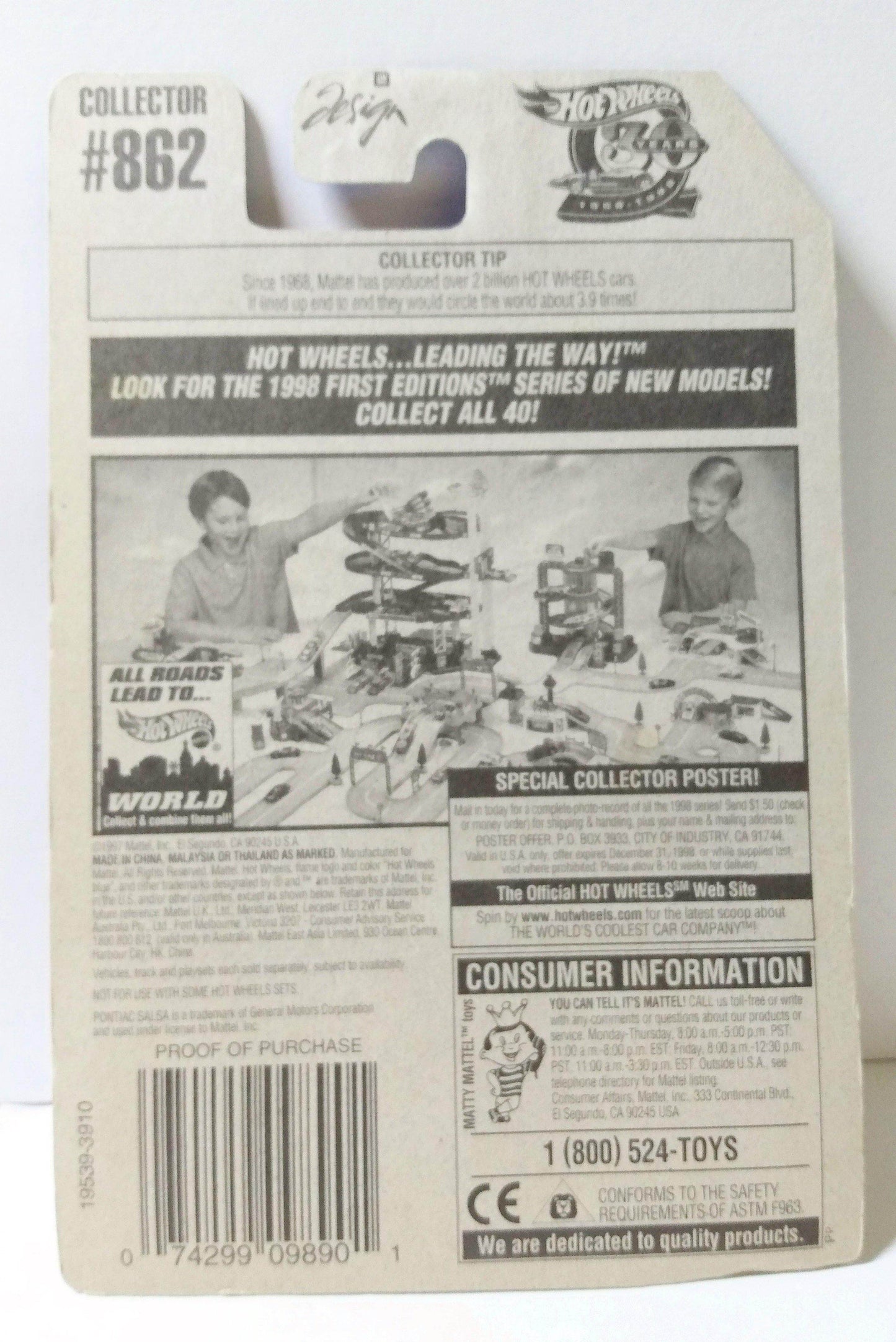 Hot Wheels Collector #862 Pontiac Salsa Convertible Sports Car 1998 - TulipStuff