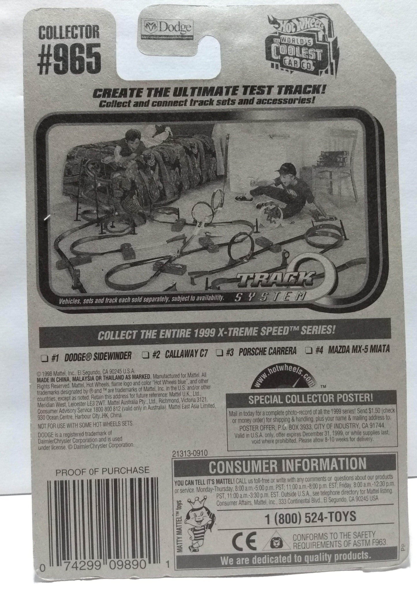 Hot Wheels X-Treme Speed Dodge Sidewinder Collector #965 1998 - TulipStuff