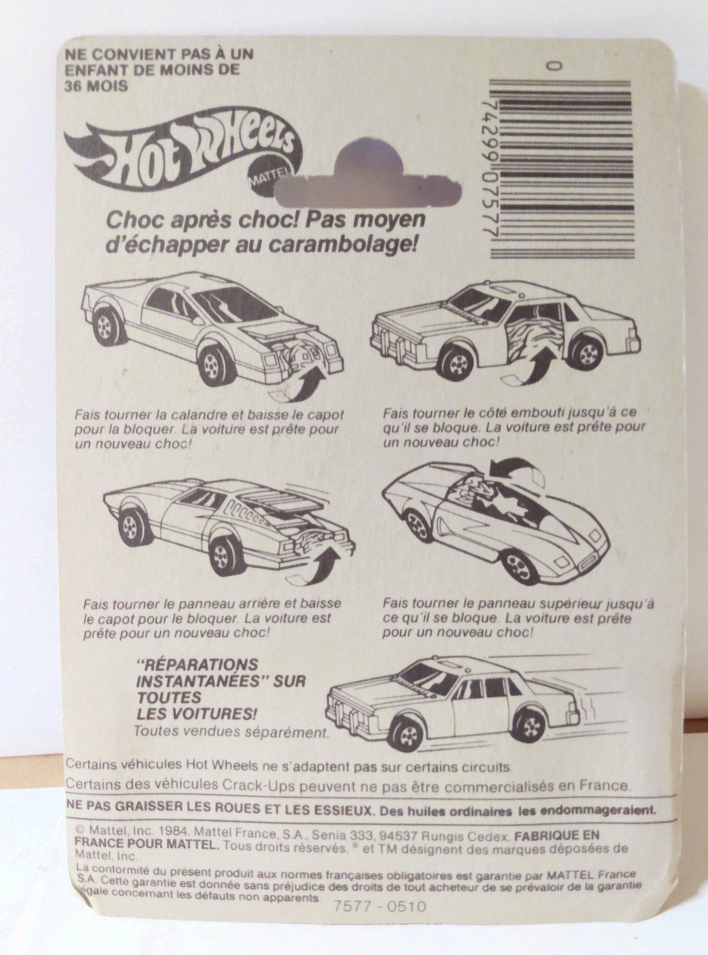 Hot Wheels 7577 Crack-Ups Blind Sider Racing Car Made In France 1984 - TulipStuff