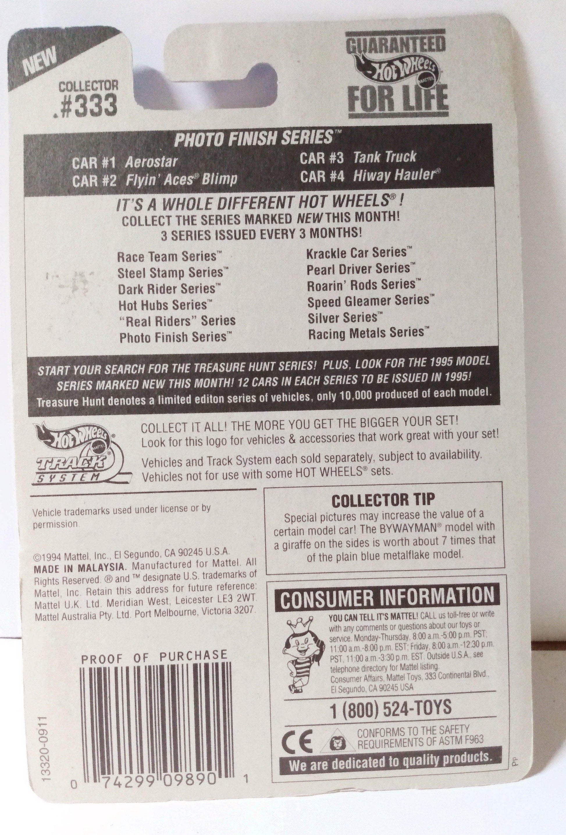 Hot Wheels Photo Finish Series Tank Truck Collector #333 1995 - TulipStuff