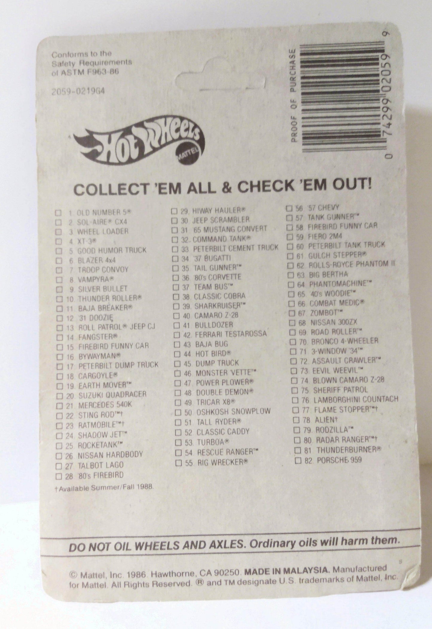 Hot Wheels 2059 Speed Demons Fangster Malaysia Basic Wheels BW 1988 - TulipStuff