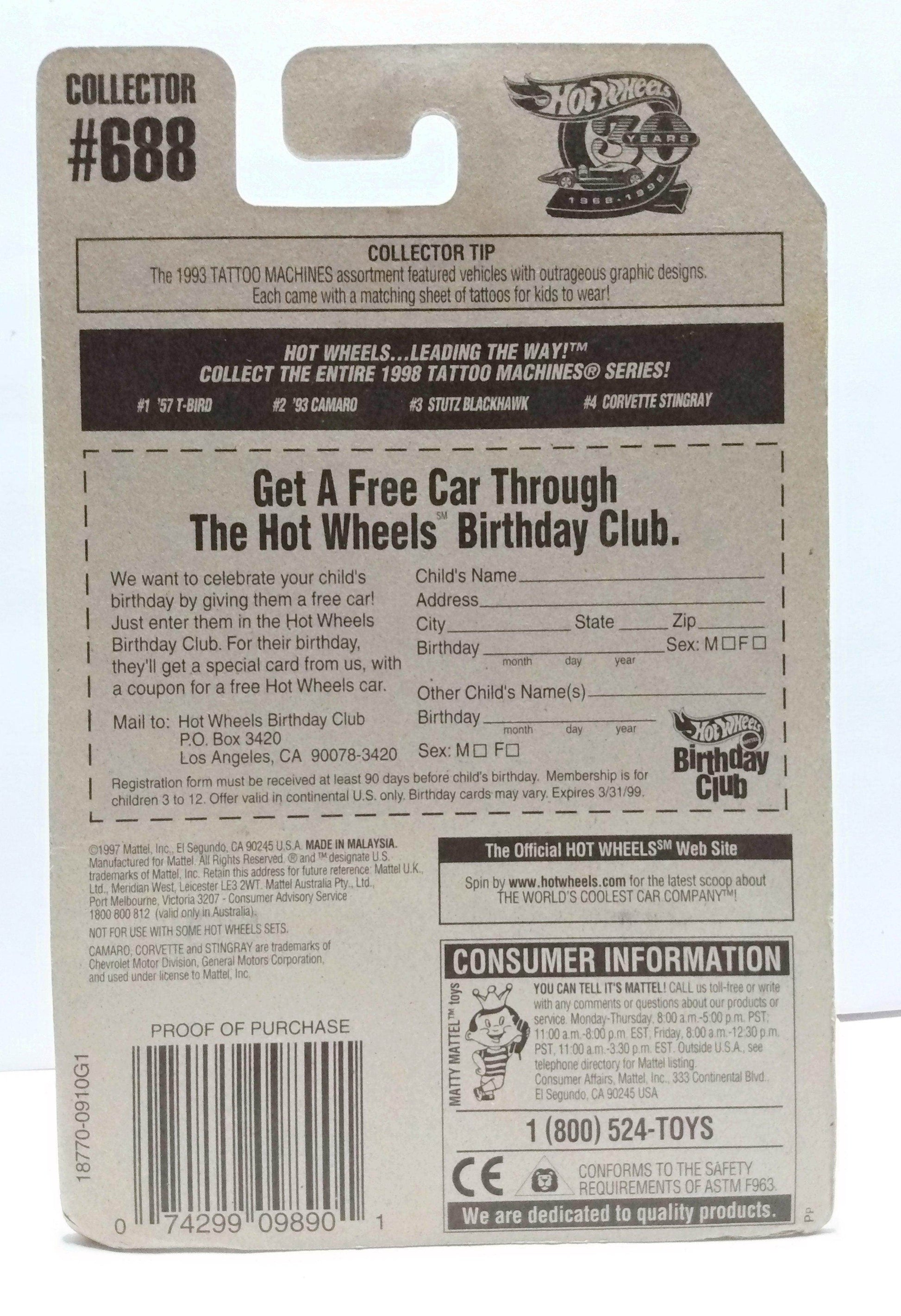 Hot Wheels Tattoo Machines Chevrolet Corvette Stingray Collector #688 - TulipStuff