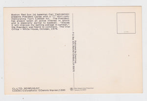 Carl Yastrzemski Boston Red Sox 3000 Hits President Jimmy Carter White House Postcard 1980 - TulipStuff