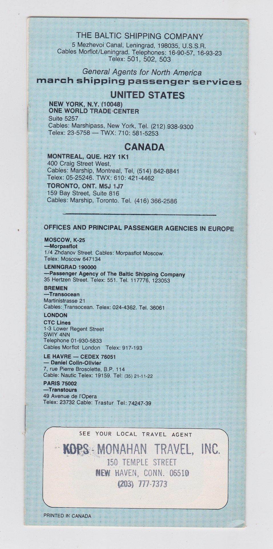 Baltic Shipping Co Mikhail Lermontov Alexandr Pushkin 1976 Cruises Brochure - TulipStuff