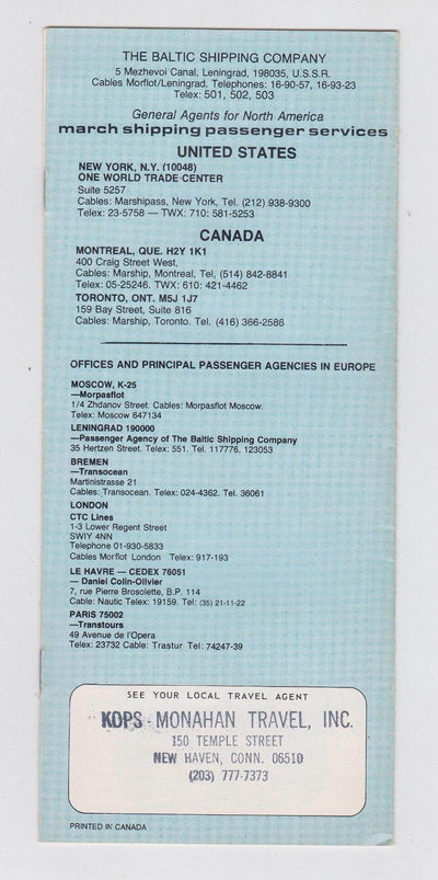 Baltic Shipping Co Mikhail Lermontov Alexandr Pushkin 1976 Cruises Brochure - TulipStuff
