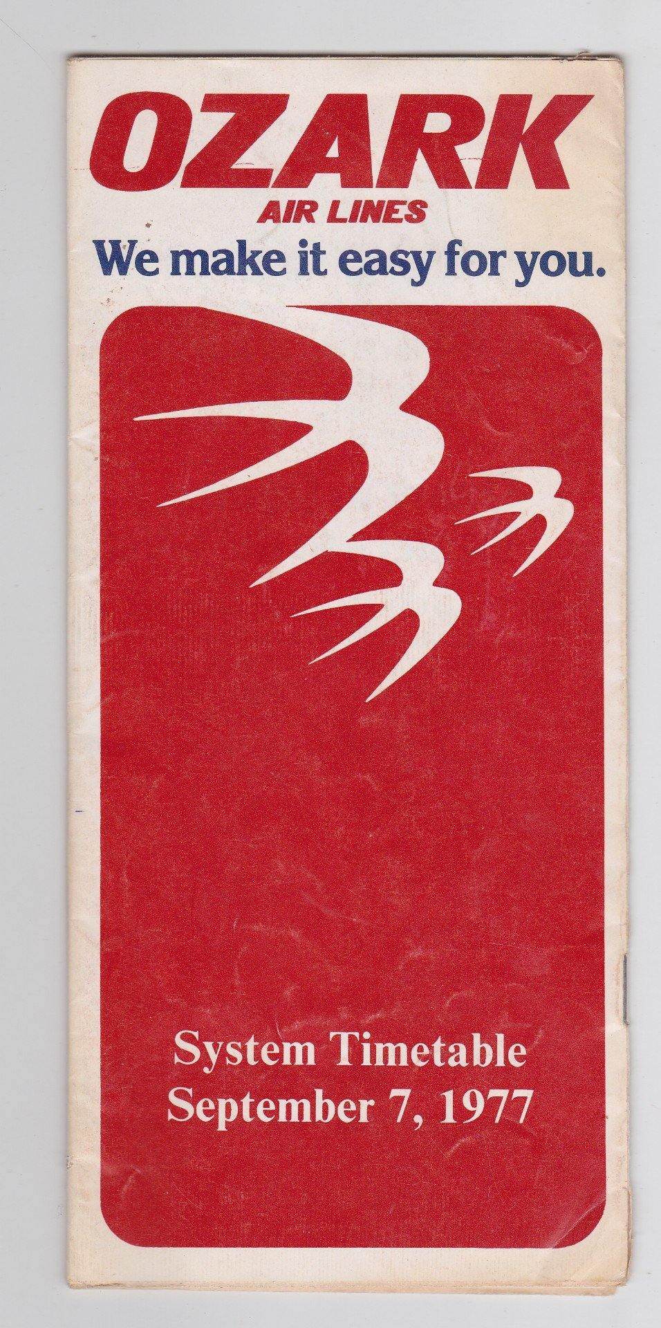 Ozark Air Lines 1977 System Timetable September 7, 1977 - TulipStuff