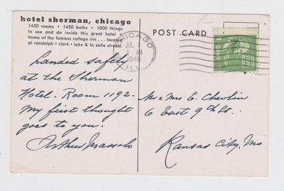 Hotel Sherman Chicago Illinois 1940's Linen Postcard Street Scene - TulipStuff