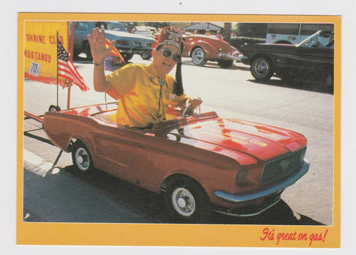 Shrine Club Mustangs It's Great On Gas Postcard 1980's - TulipStuff