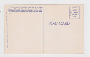 St Petersburg FL Green Benches Open Air Post Office Princess Martha Hotel Postcard 1940's - TulipStuff