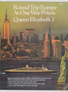 Cunard Line Queen Elizabeth 2 QE2 1977 New York Europe Cruises Brochure - TulipStuff