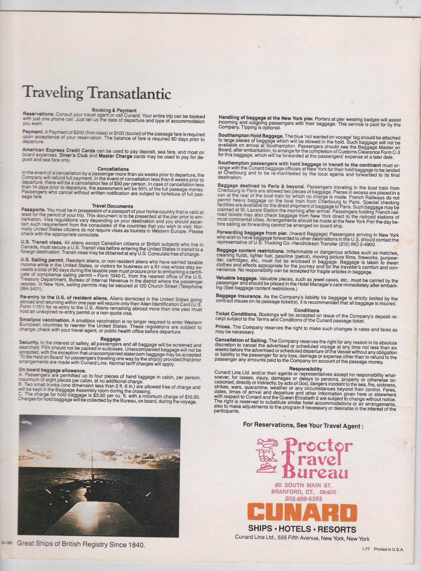 Cunard Line Queen Elizabeth 2 QE2 1977 New York Europe Cruises Brochure - TulipStuff