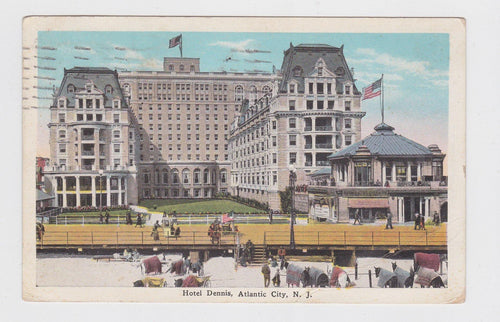 Hotel Dennis Atlantic City New Jersey 1920's Horses on Beach Postcard - TulipStuff
