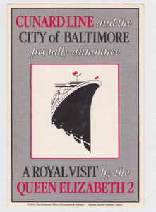Cunard Line QE2 Queen Elizabeth 2 Baltimore Caribbean and Southampton Cruises Postcard 1985 - TulipStuff