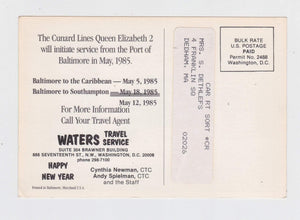 Cunard Line QE2 Queen Elizabeth 2 Baltimore Caribbean and Southampton Cruises Postcard 1985 - TulipStuff