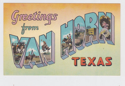 Greetings from Van Horn Texas Large Letter Linen Postcard 1940's - TulipStuff