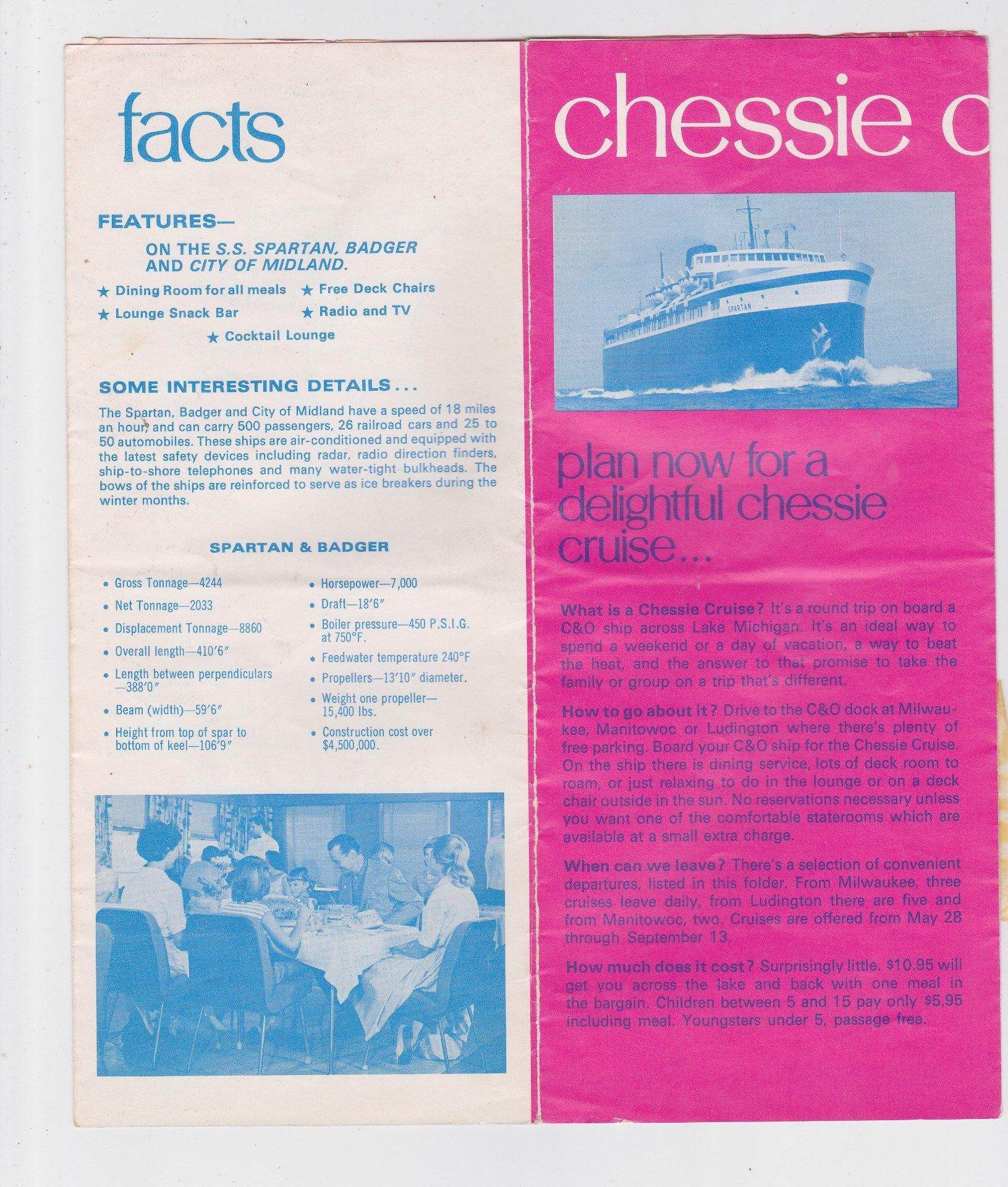 C&O Cross Lake Michigan Autoferry Service Schedule 1971 Brochure - TulipStuff