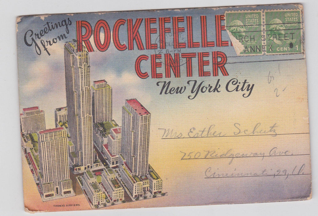 Greetings From Rockefeller Center New York City 1940's Linen Postcard Booklet 18 Views - TulipStuff