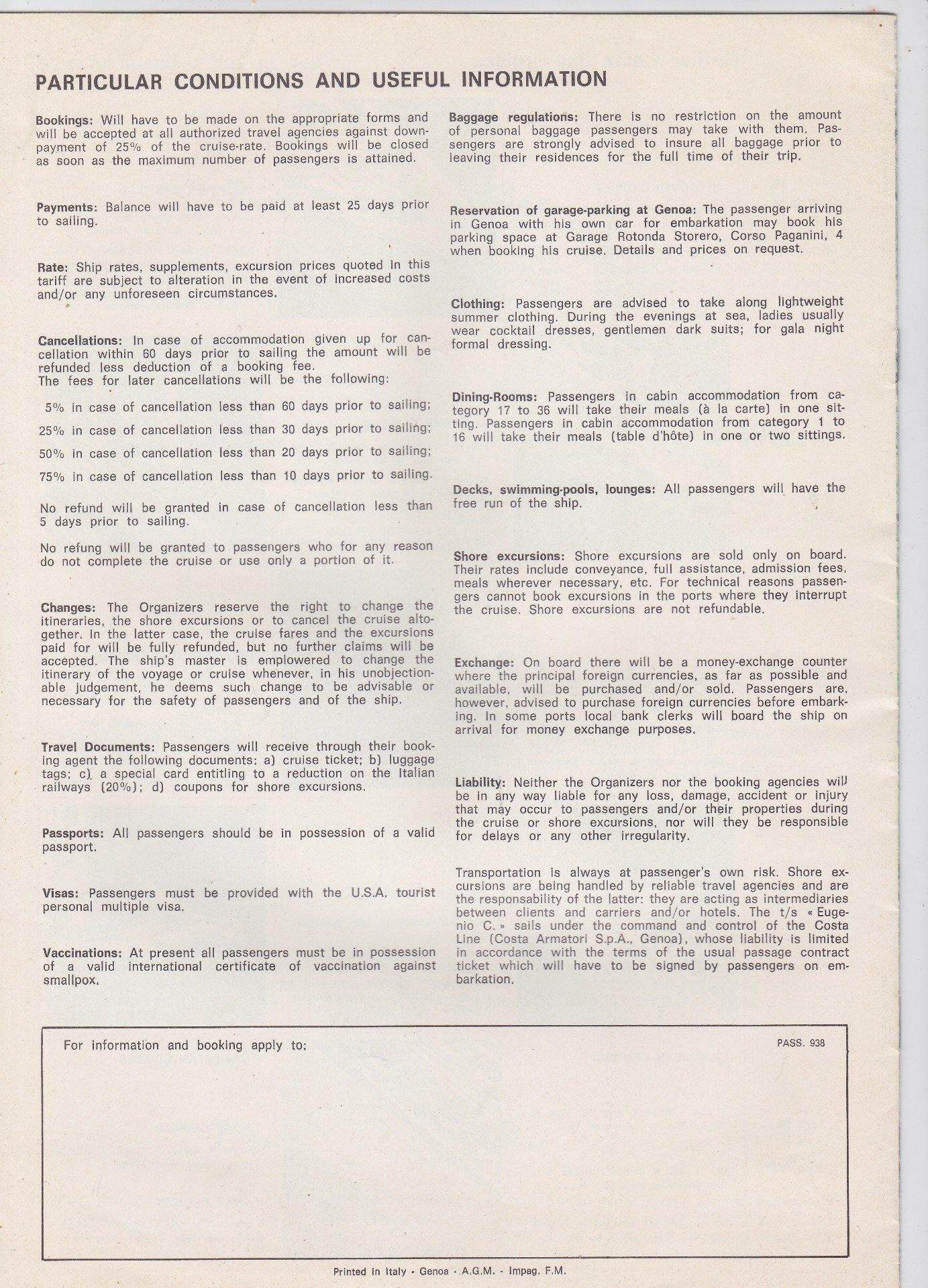 Costa Line Cruises Eugenio C August 1977 26 Day Caribbean Cruise Brochure - TulipStuff