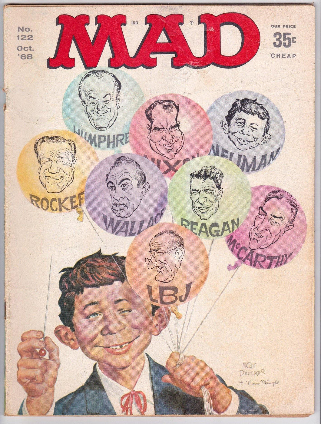 Mad Magazine 122 October 1968 Presidential Election Satire Nixon Wallace LBJ Reagan Humphrey Rockefeller - TulipStuff